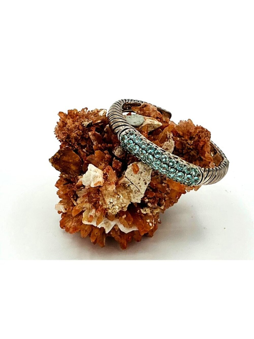 Blue CZ & Sterling Silver Hinged Bracelet R196